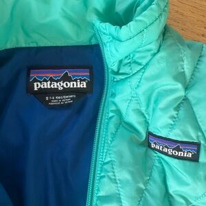Patagonia Aqua and Navy Puffer Jacket